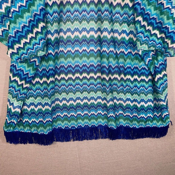 Susan Graver Cardigan Womens XL Blue Green Chevron Kimono Sleeve Tasseled Casual - Picture 9 of 14